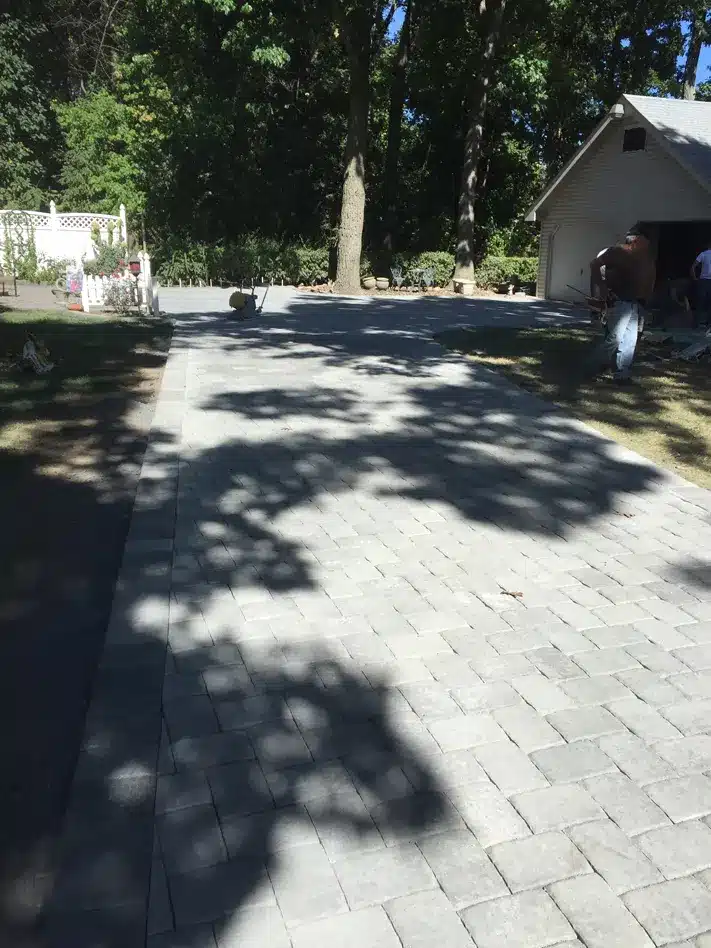 brick driveway being installed